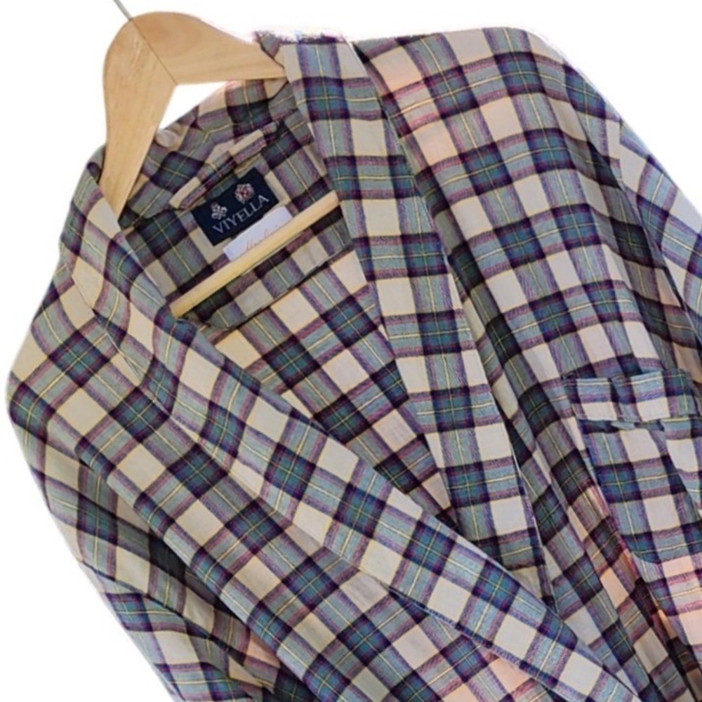 Viyella Mens Plaid Robe 80% Cotton 20% Wool Made in USA Tartan Dressing Gown